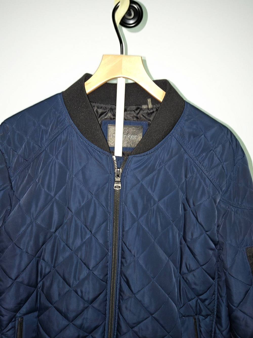 Calvin Klein Navy Quilted Bomber Jacket M, Mens Zip Baseball Coat Outerwear L - Picture 5 of 11